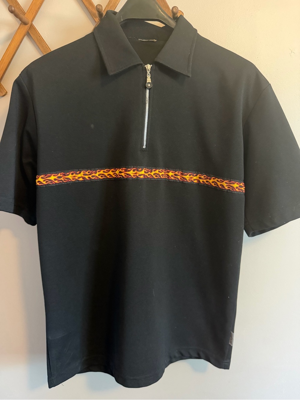 Venue Vintage 90s Flame Quarter Zip Polo Shirt Black Medium